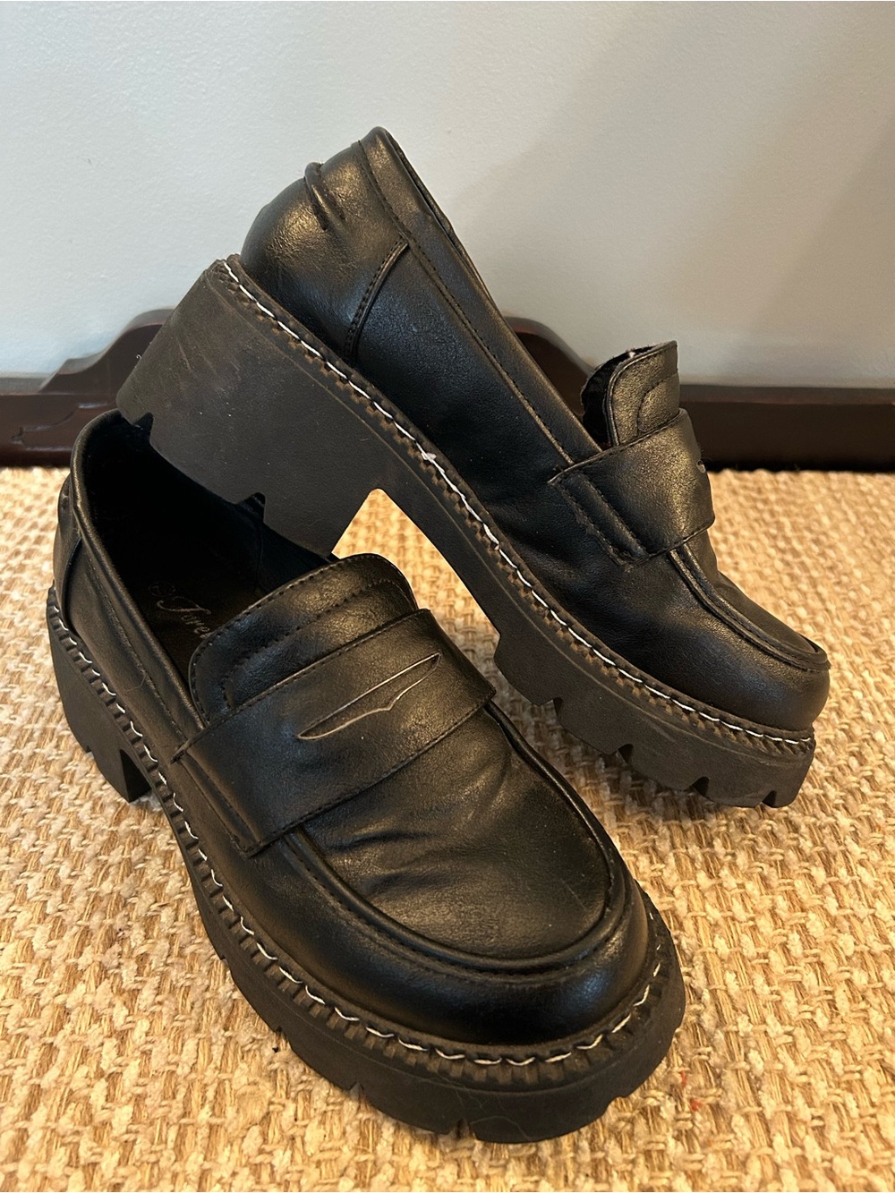 Forever Black Chunky Lug Sole Platform Penny Loafer Sz 7.5 Goth Punk Emo Ragdoll